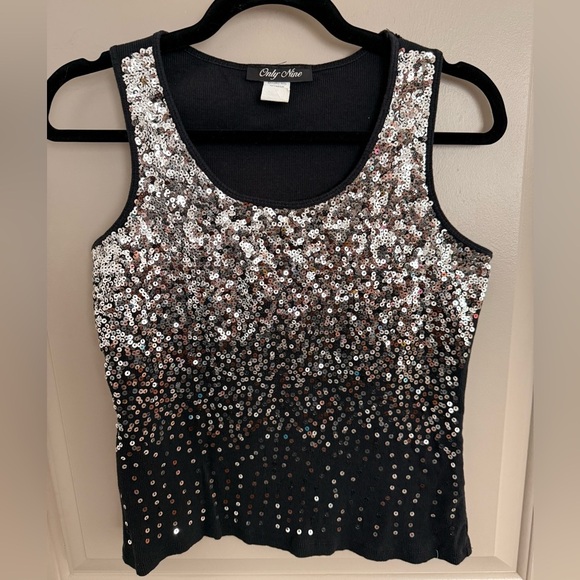 Silver Sequined black tank. “Take me to Vegas!”XL. Only Nine. - Picture 2 of 5